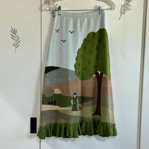 Bernhard Willhelm pastoral Scenic Print Green Skirt
